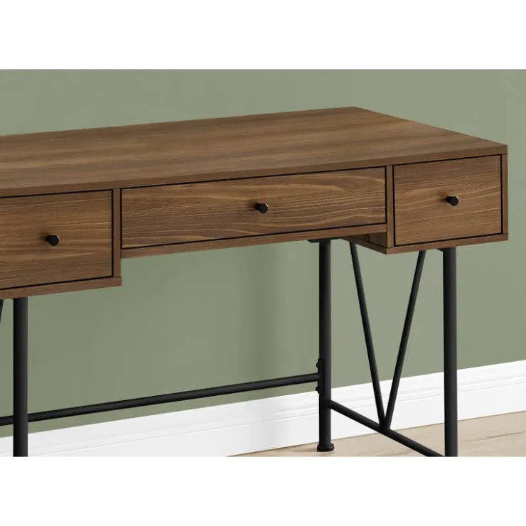 Monarch Computer desk - 3 storage drawer / metal legs v-shape design - 42"l - - Walnut Online