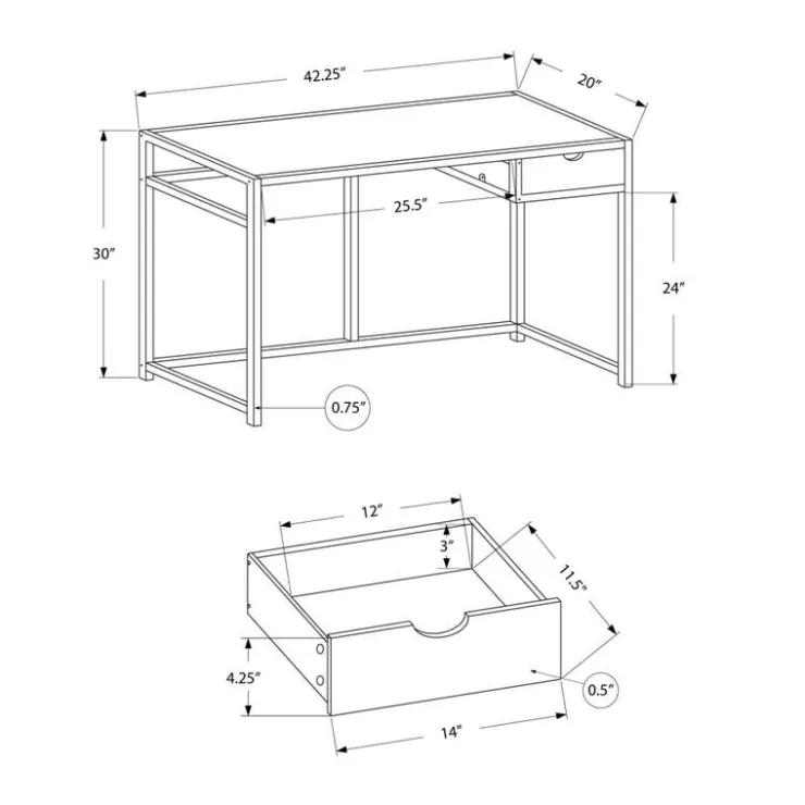 Monarch Computer desk - 1 storage drawer / metal frame - 42"l - wood-look - Dark Taupe Online