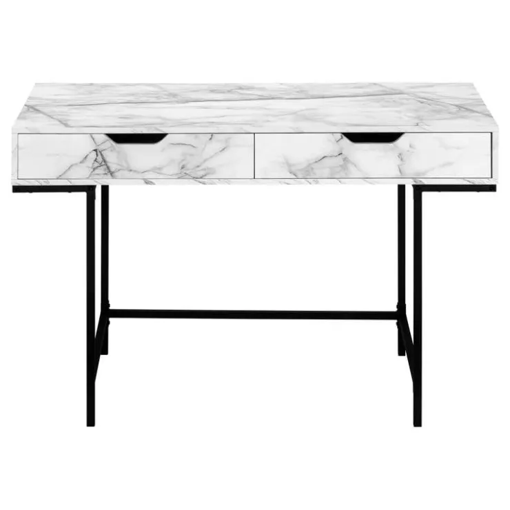Monarch Computer desk - 2 storage drawers / recessed metal legs - 48"l - marble - White Online