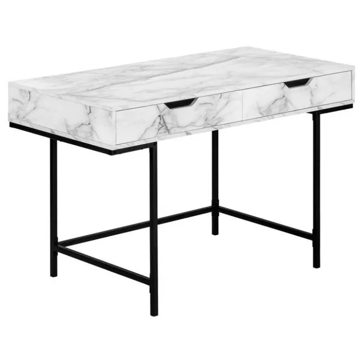 Monarch Computer desk - 2 storage drawers / recessed metal legs - 48"l - marble - White Online