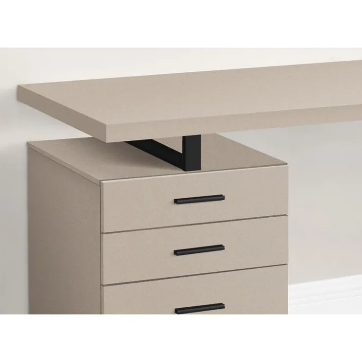 Monarch Computer desk - 3 storage drawers / left or right setup / floating desktop - - Taupe Discount