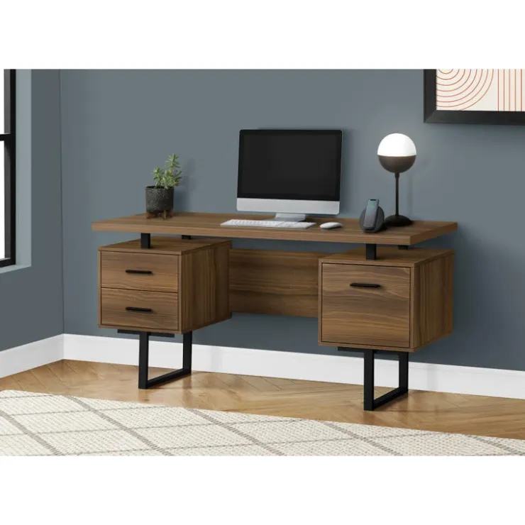 Monarch Computer desk - 3 storage drawers / reversible / floating desktop - 60"l - wa - Walnut Hot