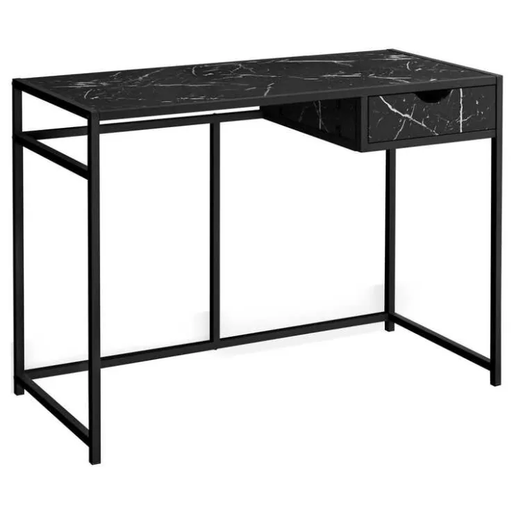 Monarch Computer desk - 1 storage drawer / metal frame - 42"l - marble-look / b - Black Best