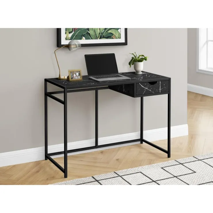 Monarch Computer desk - 1 storage drawer / metal frame - 42"l - marble-look / b - Black Best