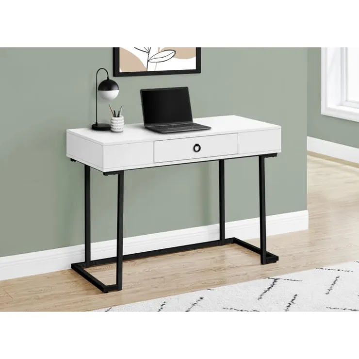 Monarch Computer desk - 1 storage drawer / metal base - 42"l - / black - White Best