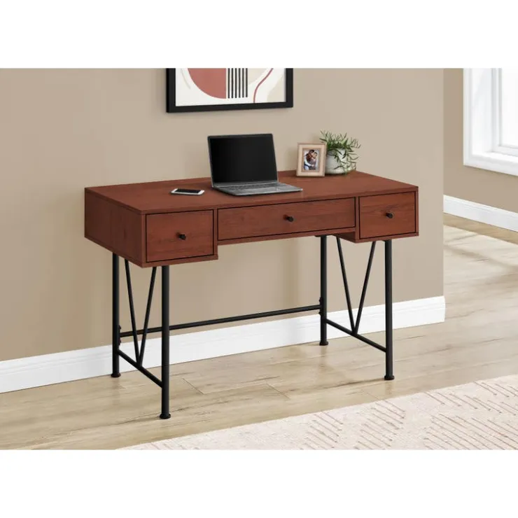 Monarch Computer desk - 3 storage drawer / metal legs v-shape design - 42"l - - Cherry Outlet