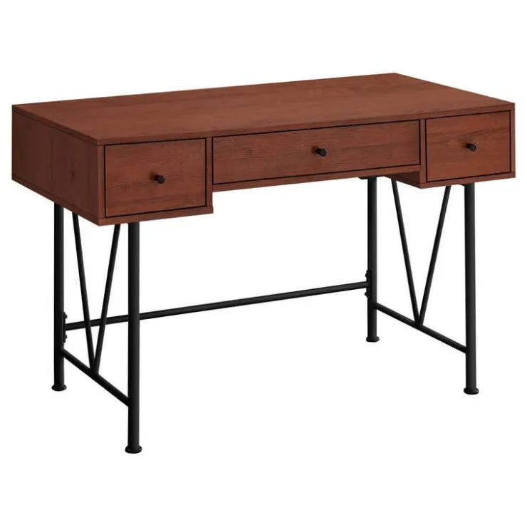 Monarch Computer desk - 3 storage drawer / metal legs v-shape design - 42"l - - Cherry Outlet