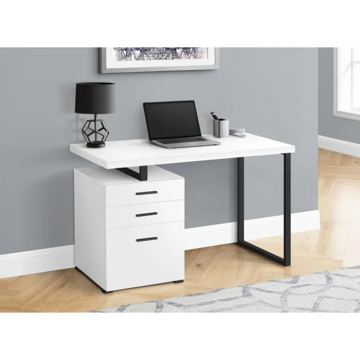 Monarch Computer desk - 3 storage drawers / left or right setup / floating desktop - - White
