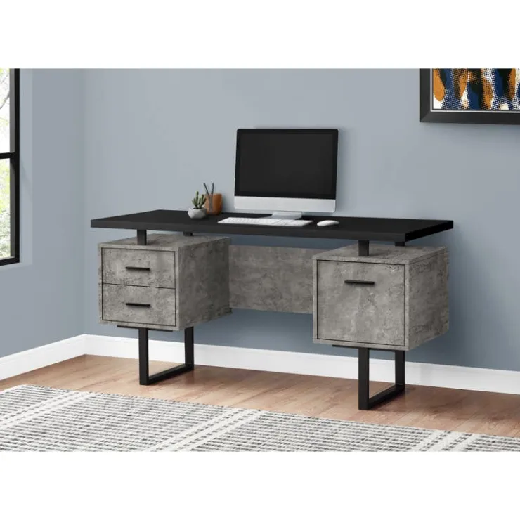 Monarch Computer desk - 3 storage drawers / reversible / floating desktop - 60"l - bl - Black Outlet