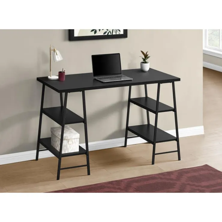 Monarch Computer desk - 3 tiers / 4 open shelves / sawhorse style - 48"l - / bl - Black Online