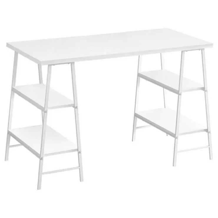 Monarch Computer desk - 3 tiers / 4 open shelves / sawhorse style - 48"l - / wh - White Best