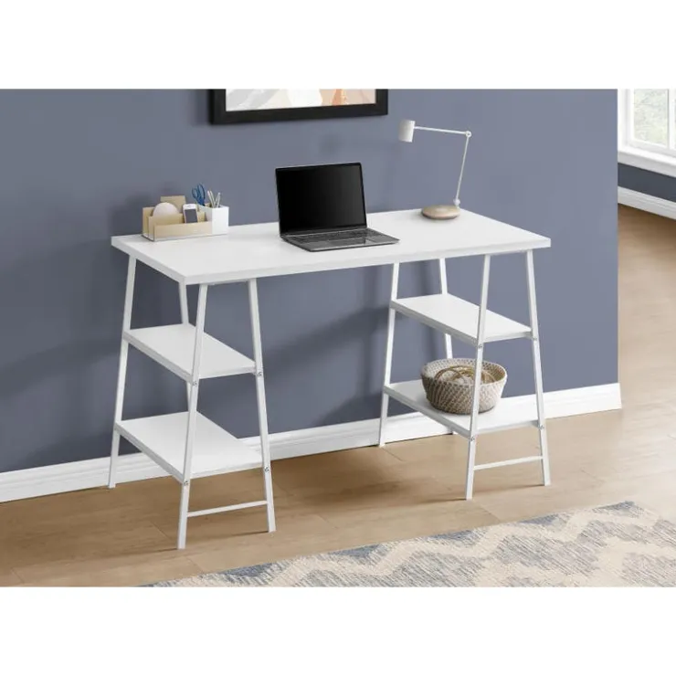 Monarch Computer desk - 3 tiers / 4 open shelves / sawhorse style - 48"l - / wh - White Best