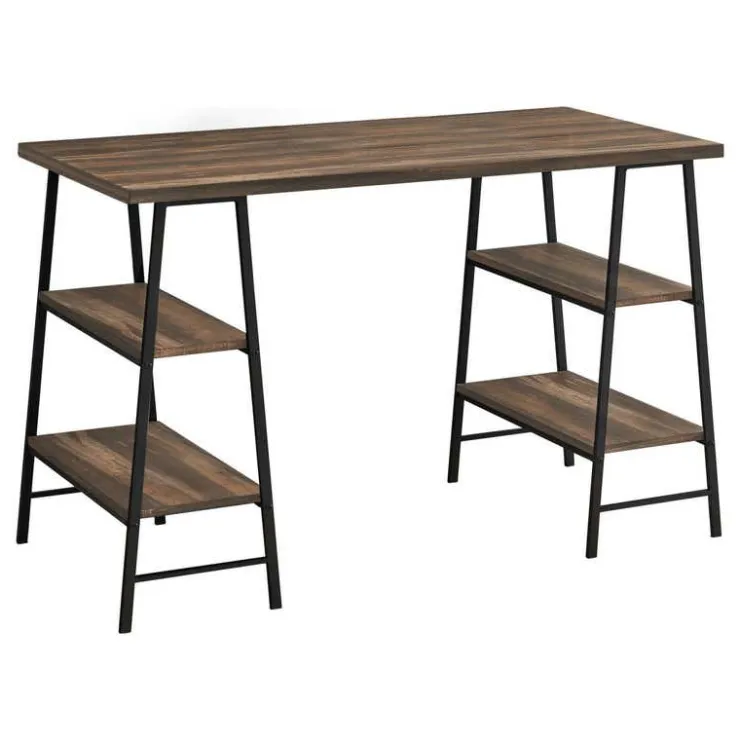 Monarch Computer desk - 3 tiers / 4 open shelves / sawhorse style - 48"l - recl - Brown Outlet