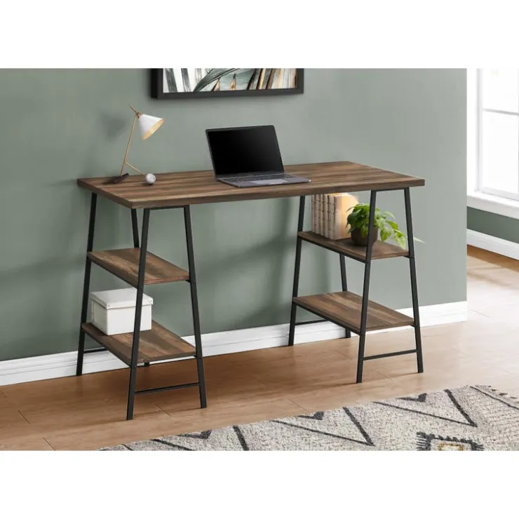 Monarch Computer desk - 3 tiers / 4 open shelves / sawhorse style - 48"l - recl - Brown Outlet