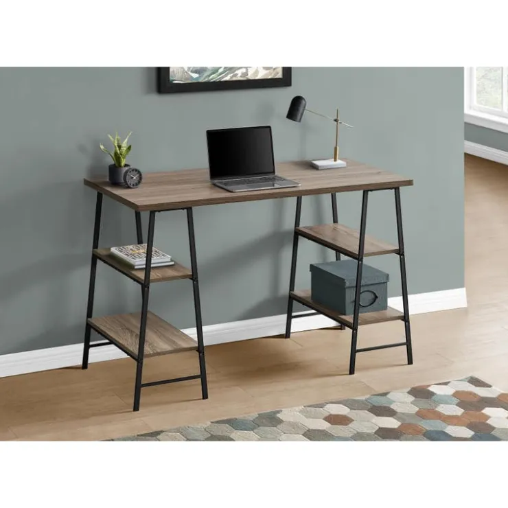 Monarch Computer desk - 3 tiers / 4 open shelves / sawhorse style - 48"l - Dark Taupe Online