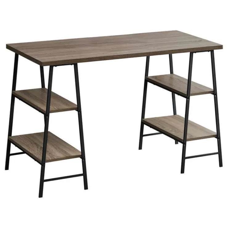 Monarch Computer desk - 3 tiers / 4 open shelves / sawhorse style - 48"l - Dark Taupe Online