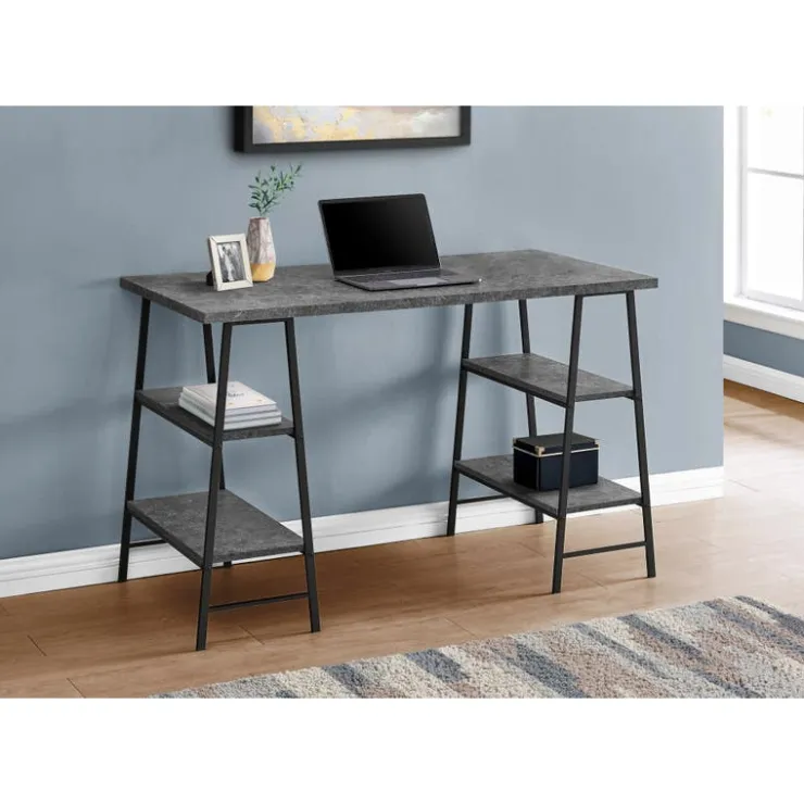 Monarch Computer desk - 3 tiers / 4 open shelves / sawhorse style - 48"l - stone - Grey Discount