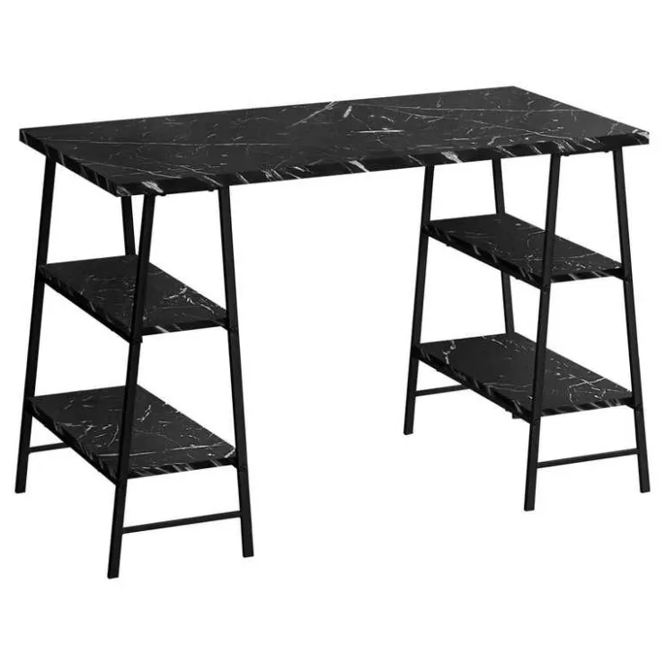 Monarch Computer desk - 3 tiers / 4 open shelves / sawhorse style - 48"l - marb - Black Hot