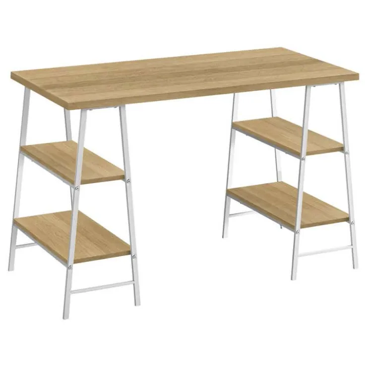 Monarch Computer desk - 3 tiers / 4 open shelves / sawhorse style - 48"l - wo - Natural Hot