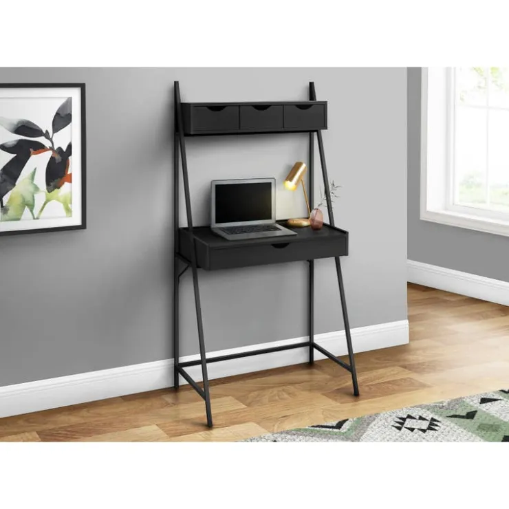 Monarch Computer desk - 2 tiers / 4 storage drawers / ladder style - 32"l - / b - Black New