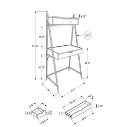 Monarch Computer desk - 2 tiers / 4 storage drawers / ladder style - 32"l - dark taup - Dark Taupe New