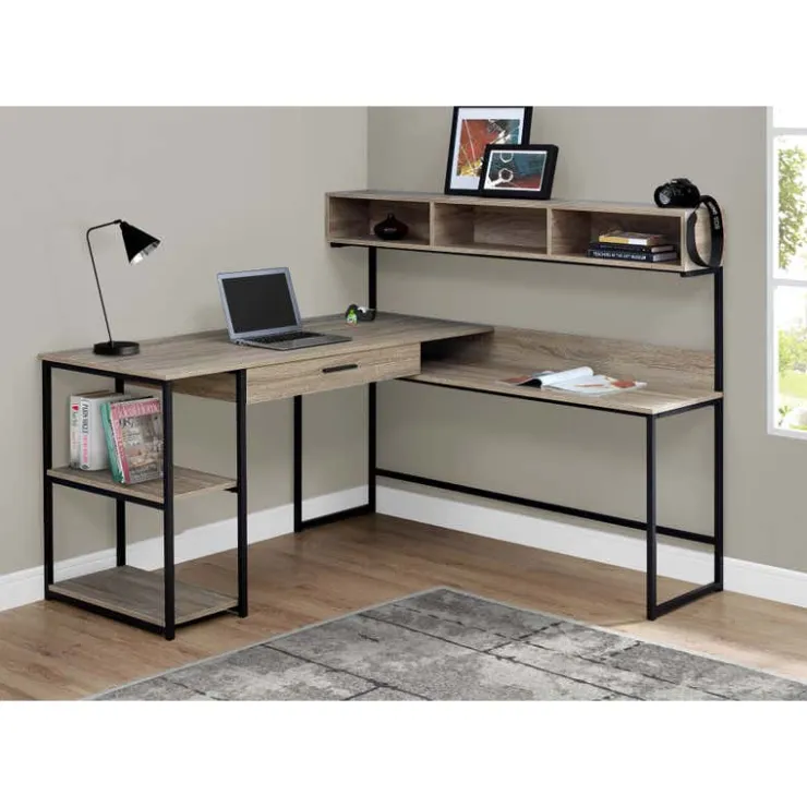 Monarch Computer desk - dark / black metal corner - Taupe Online