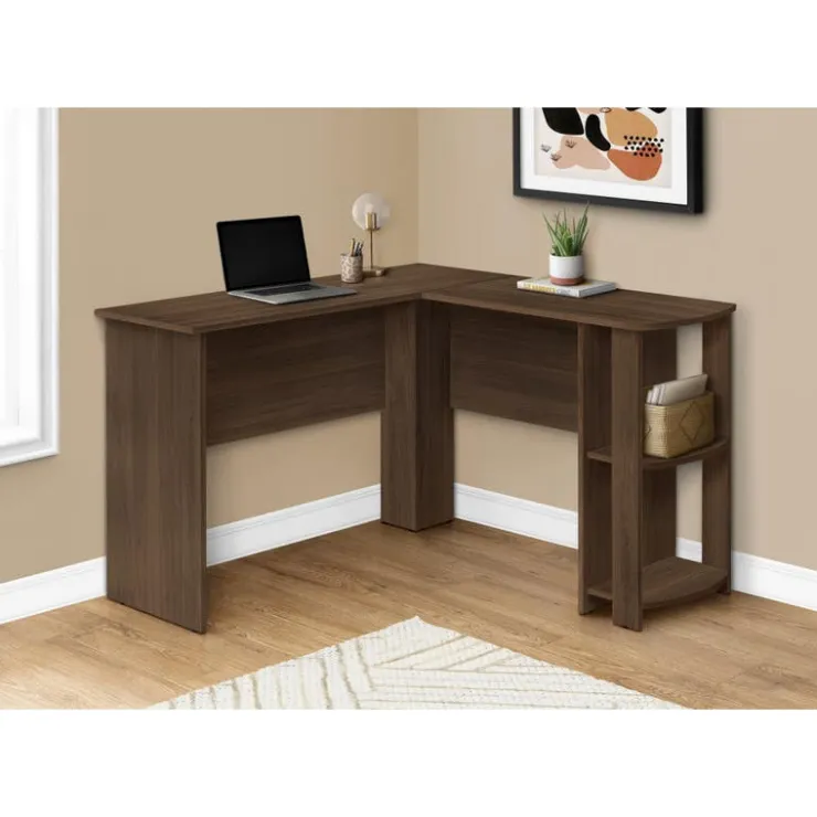 Monarch Computer desk - dark l-shaped corner / 2 shelves - Walnut Sale
