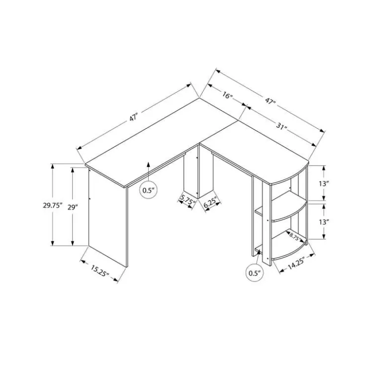 Monarch Computer desk - industrial l-shaped corner/2 shelves - Grey Online