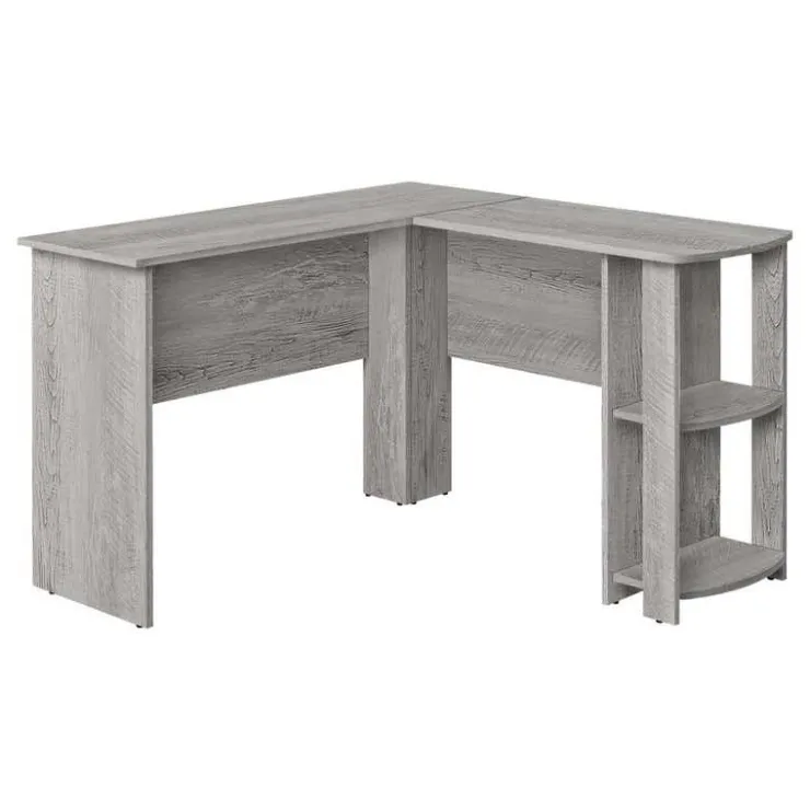 Monarch Computer desk - industrial l-shaped corner/2 shelves - Grey Online