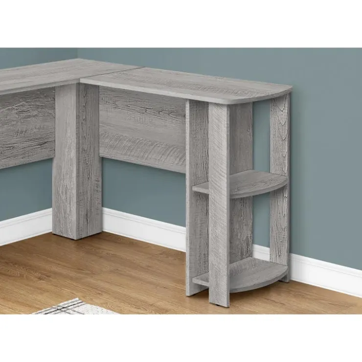 Monarch Computer desk - industrial l-shaped corner/2 shelves - Grey Online