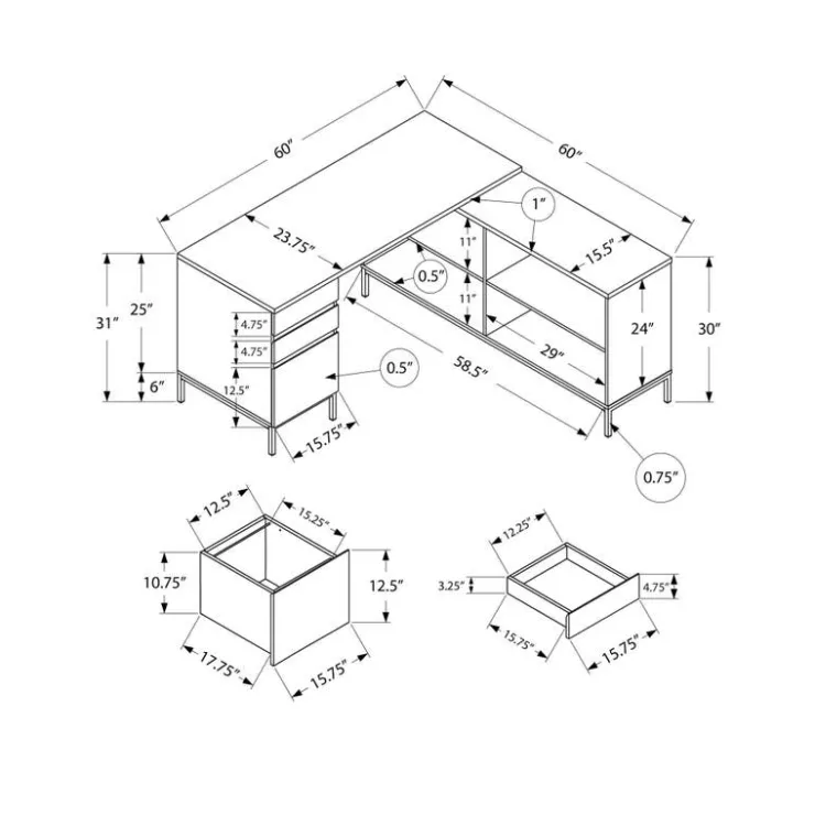 Monarch Computer desk - 60"l / oak l-shaped corner - Black Outlet