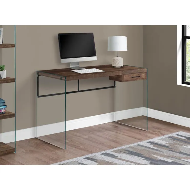 Monarch Computer desk - 48"l / reclaimed wood/ glass panels - Brown Hot