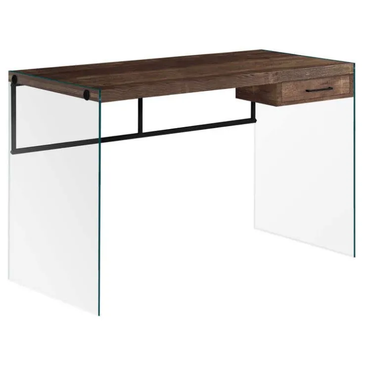 Monarch Computer desk - 48"l / reclaimed wood/ glass panels - Brown Hot