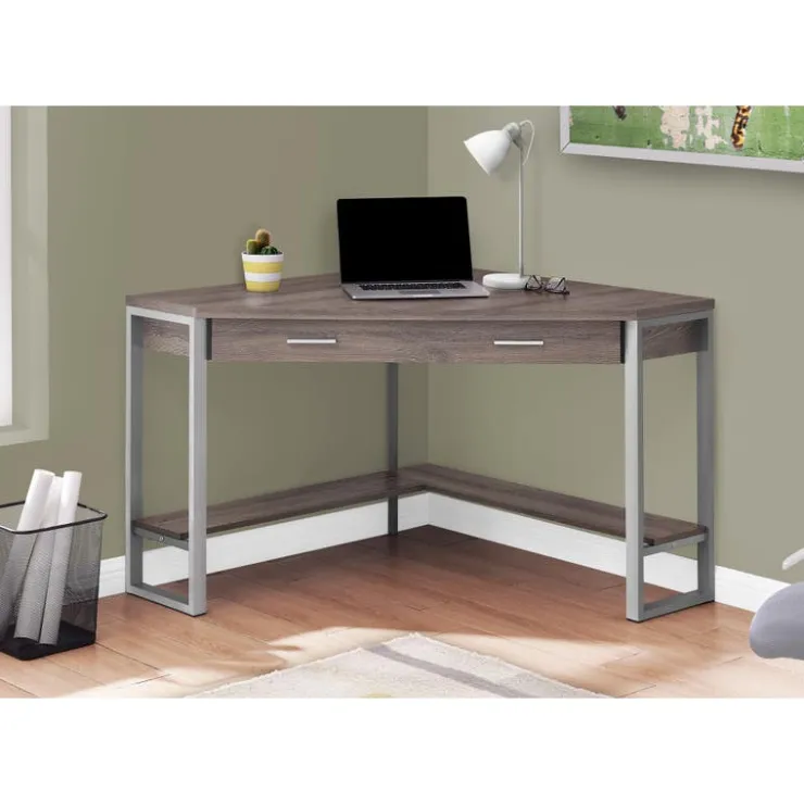 Monarch Computer desk - 42"l / corner / silver metal - Dark Taupe Online