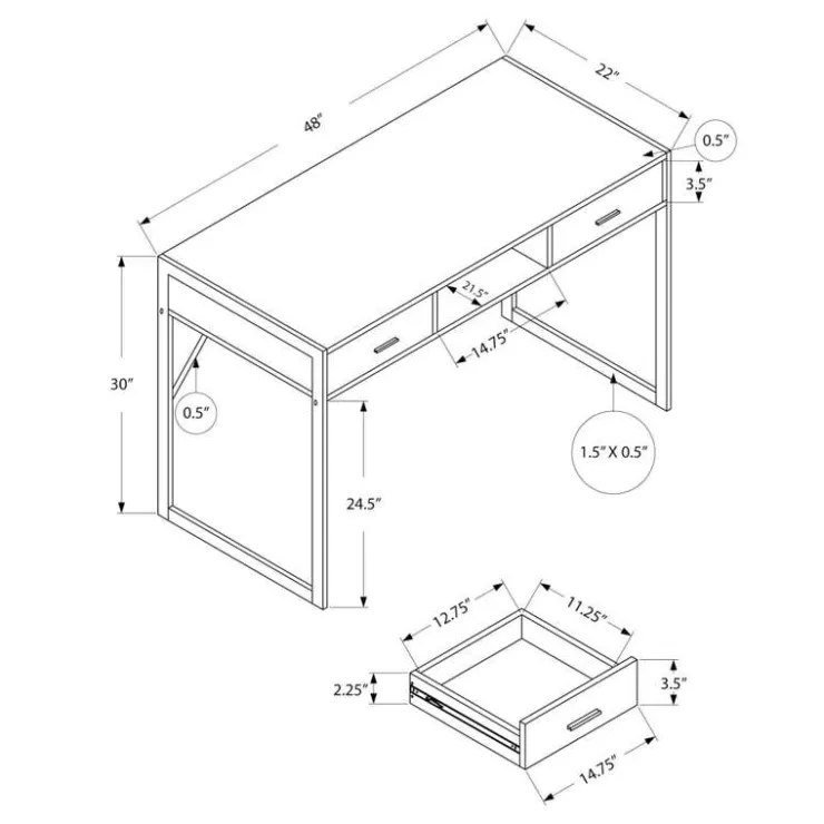Monarch Computer desk - 48"l / / silver metal - Espresso Sale
