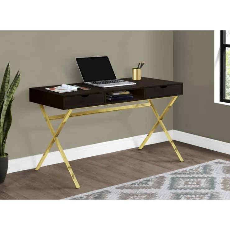 Monarch Computer desk - 48"l / / gold metal - Espresso Outlet