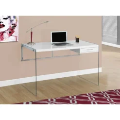 Monarch Computer desk - 48"l / glossy / tempered glass - White Best