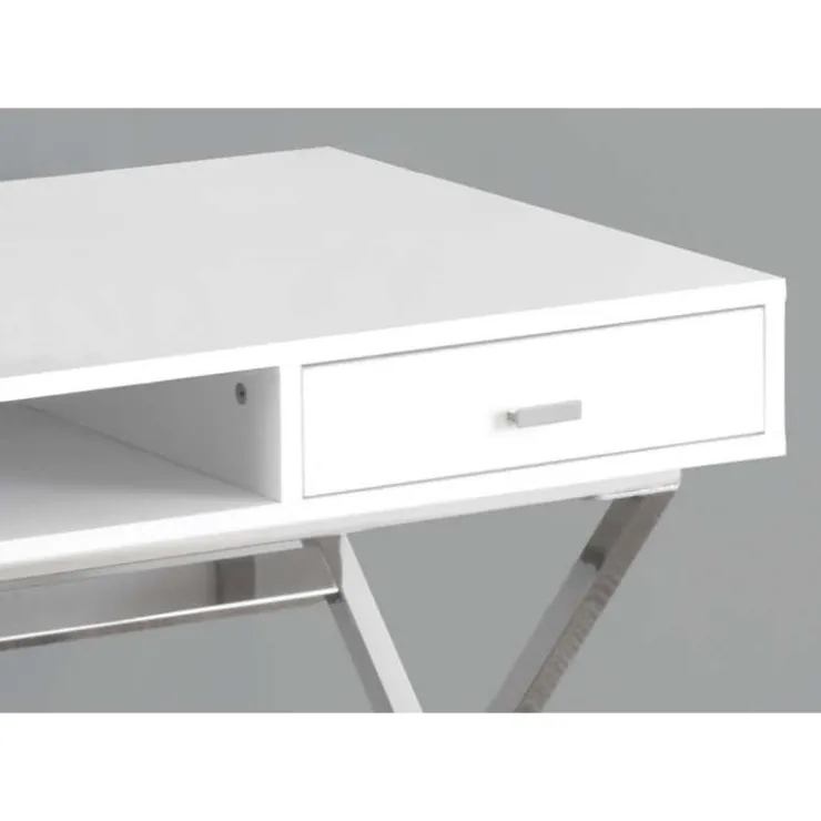 Monarch Computer desk - 48"l / glossy / chrome metal - White Outlet