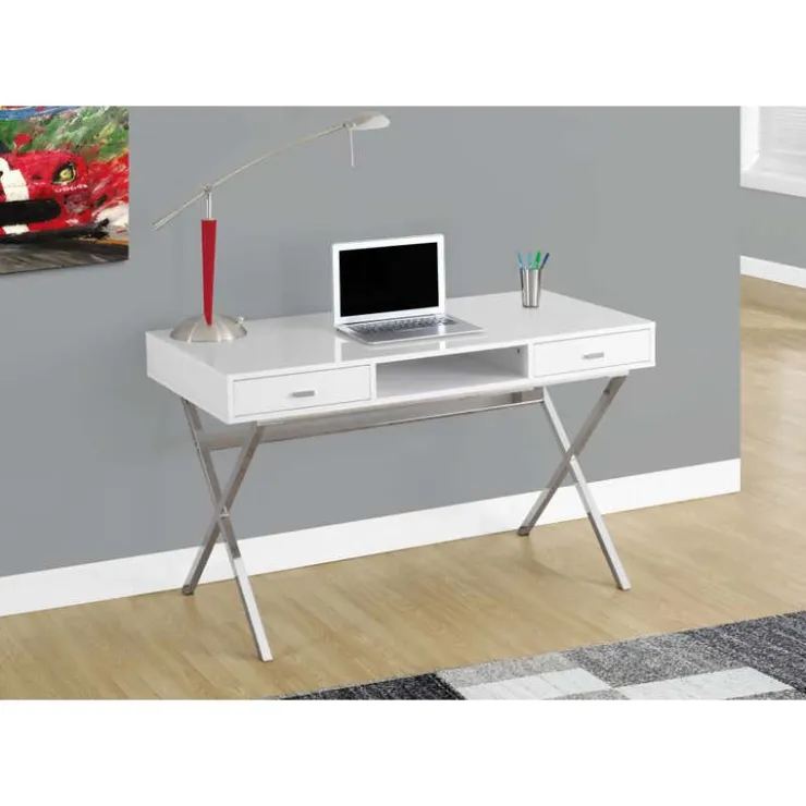 Monarch Computer desk - 48"l / glossy / chrome metal - White Outlet