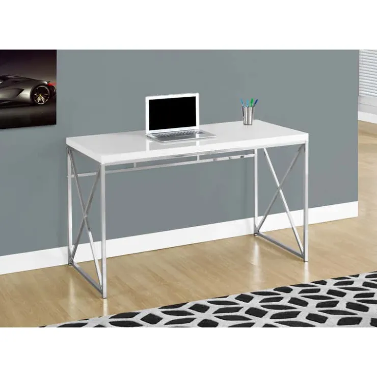 Monarch Computer desk - 48"l / glossy / chrome metal - White
