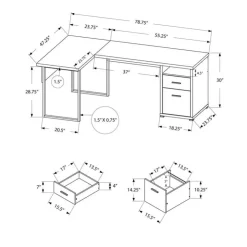 Monarch Computer desk - 80"l / left or right facing - Grey Clearance