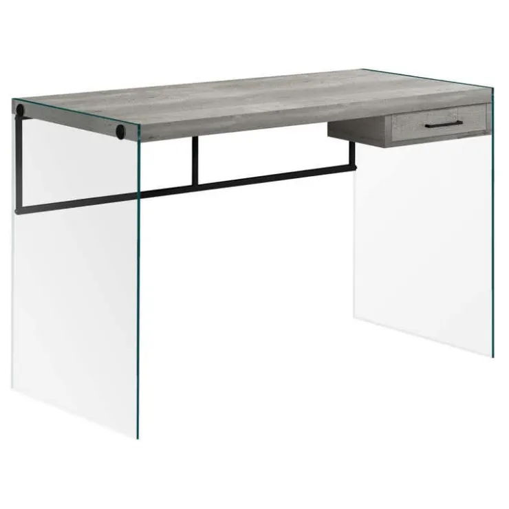 Monarch Computer desk - 48"l / reclaimed wood / glass panels - Grey Discount
