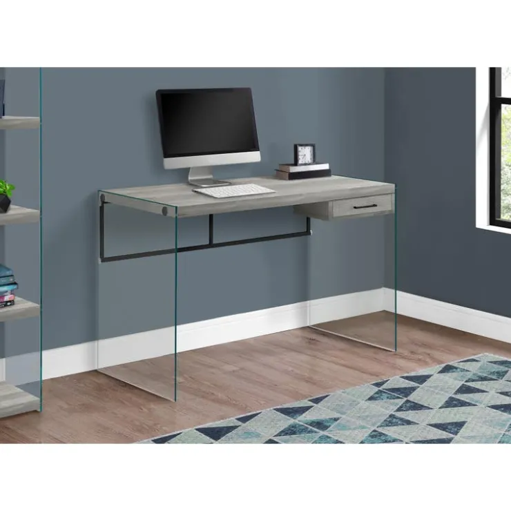 Monarch Computer desk - 48"l / reclaimed wood / glass panels - Grey Discount