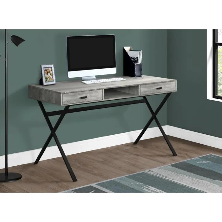 Monarch Computer desk - 48"l / reclaimed wood / black metal - Grey