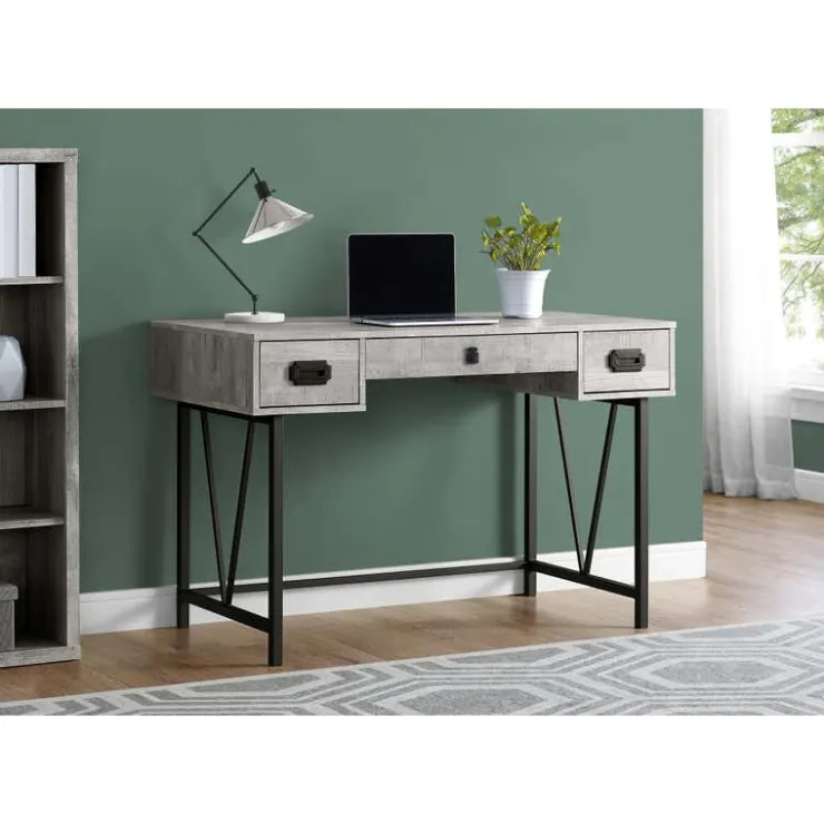 Monarch Computer desk - 48"l / reclaimed wood / black metal - Grey