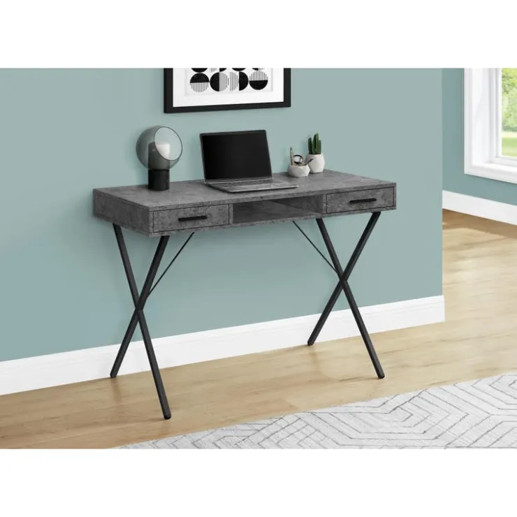 Monarch Computer desk - 42"l / stone-look / black metal - Grey
