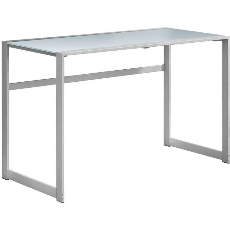 Monarch Computer desk - 48"l / metal/ white tempered glass - Silver Outlet