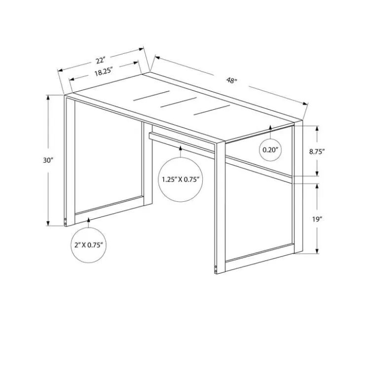 Monarch Computer desk - 48"l / metal/ white tempered glass - Silver Outlet