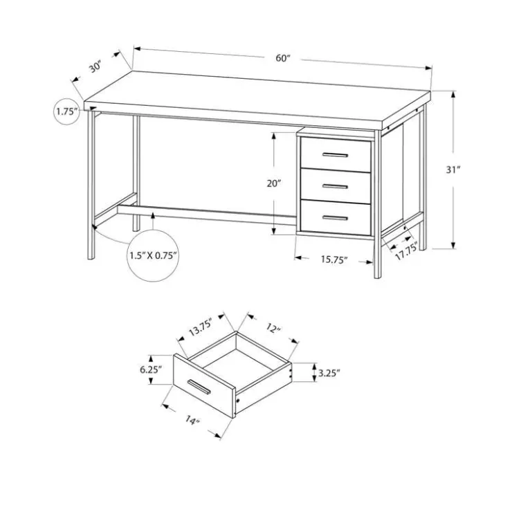 Monarch Computer desk - 60"l / / silver metal - White Online