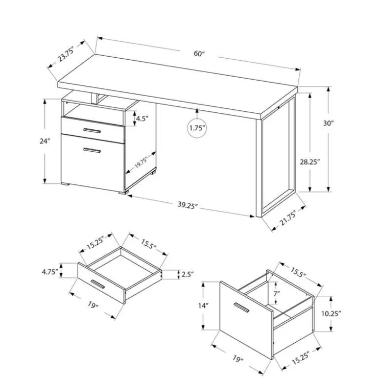 Monarch Computer desk - 60"l / / silver metal - White New